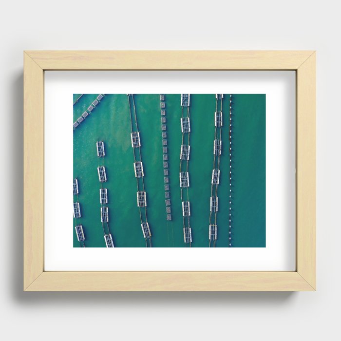 Fishery pontoons from above | Colorful turqoise nature photography | Green wall art Recessed Framed Print