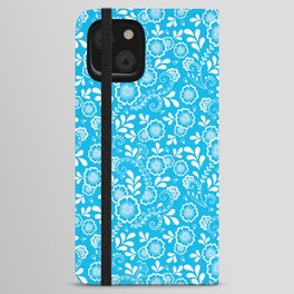 Turquoise And White Eastern Floral Pattern iPhone Wallet Case