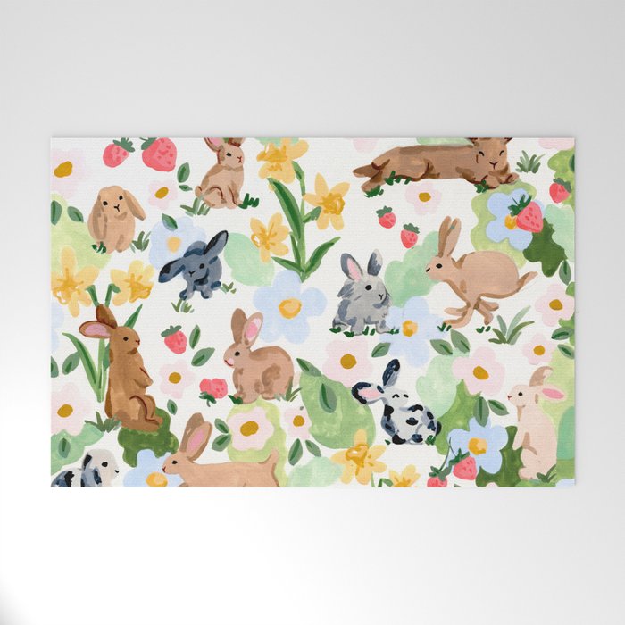 Rabbits and Strawberries Welcome Mat