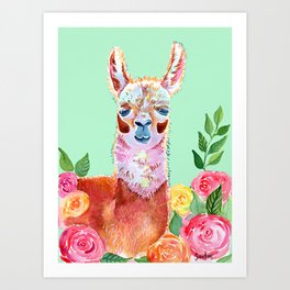 Alpaca mint background Art Print