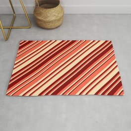 [ Thumbnail: Red, Beige, and Maroon Colored Striped/Lined Pattern Rug ]