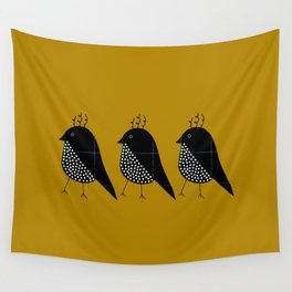 Three Black Birds Gold Wall Tapestry