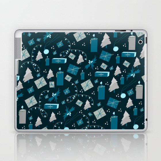 Blue And Silver Holiday Pattern Laptop & iPad Skin