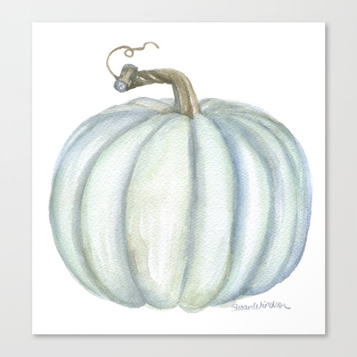 Gray Teal Pumpkin Watercolor Canvas Print