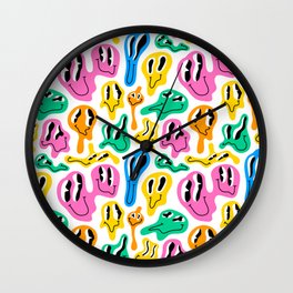 Funny melted smiling happy face colorful cartoon seamless pattern Wall Clock