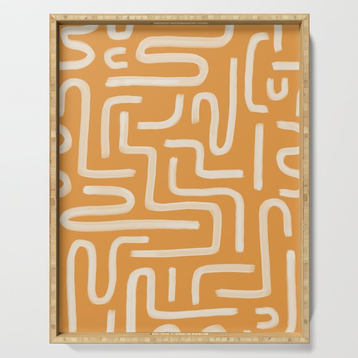Abstract Brush Strokes Maze on Orange Butterscotch Serving Tray
