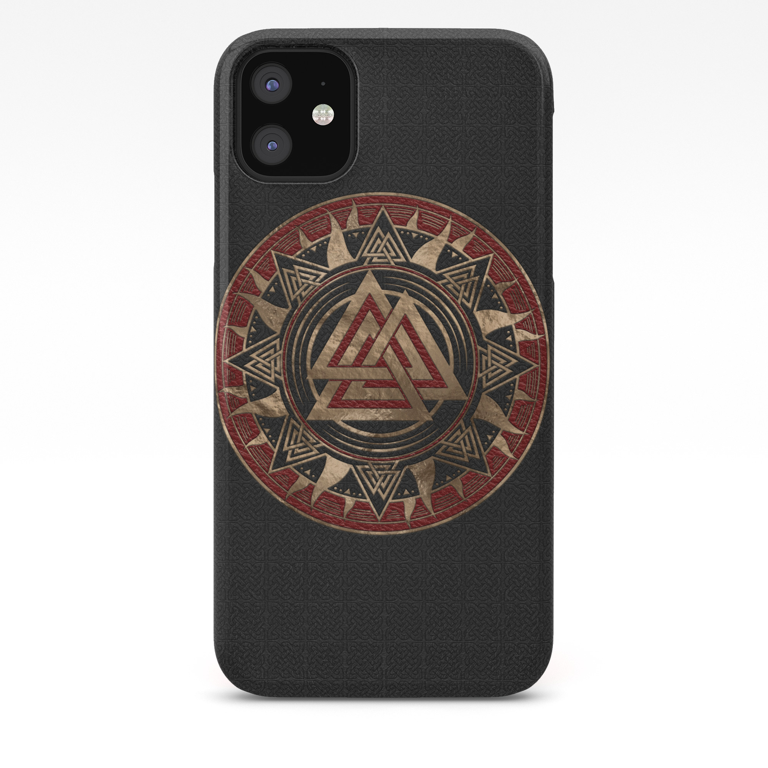 Valknut Symbol Black And Red Leather And Gold Iphone Case By