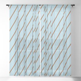 [ Thumbnail: Brown and Light Blue Colored Lines Pattern Sheer Curtain ]