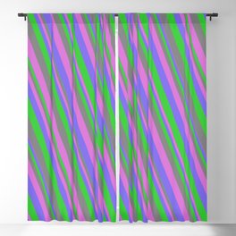 [ Thumbnail: Medium Slate Blue, Lime Green, Gray, and Orchid Colored Lined Pattern Blackout Curtain ]