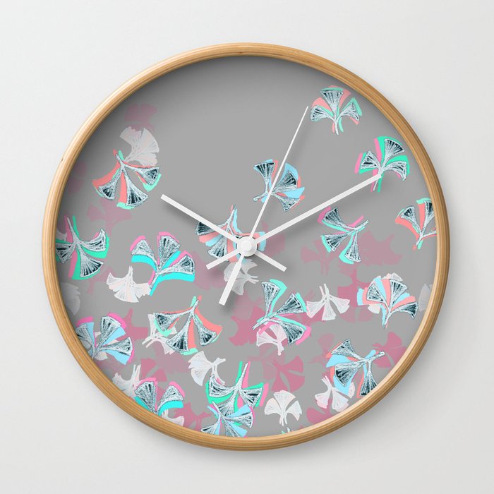 Flight - abstract in pink, grey, white & aqua Wall Clock