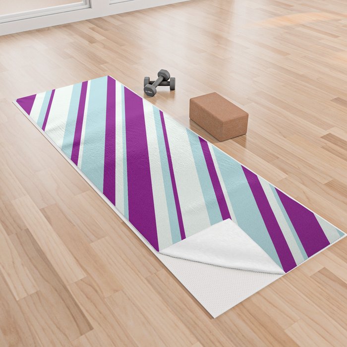 Purple, Powder Blue, and Mint Cream Colored Lined/Striped Pattern Yoga Towel