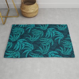 Hawaiian Teal Palm Leaves Paradise Abstract Area & Throw Rug