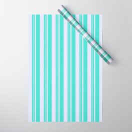 [ Thumbnail: Turquoise and Lavender Colored Stripes/Lines Pattern Wrapping Paper ]