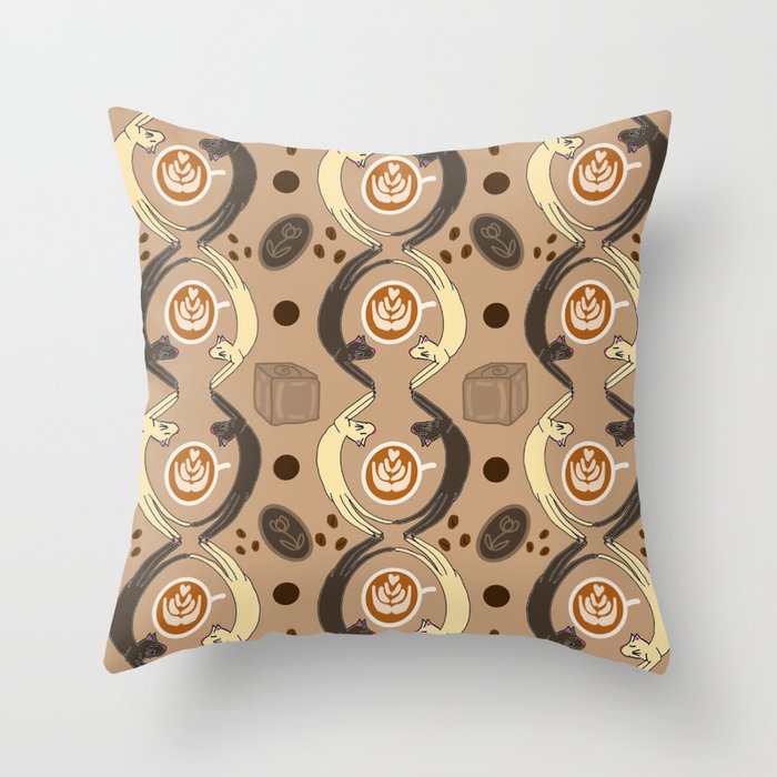 Coffee Cats Throw Pillow