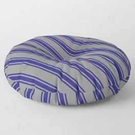 [ Thumbnail: Gray & Midnight Blue Colored Lined Pattern Floor Pillow ]
