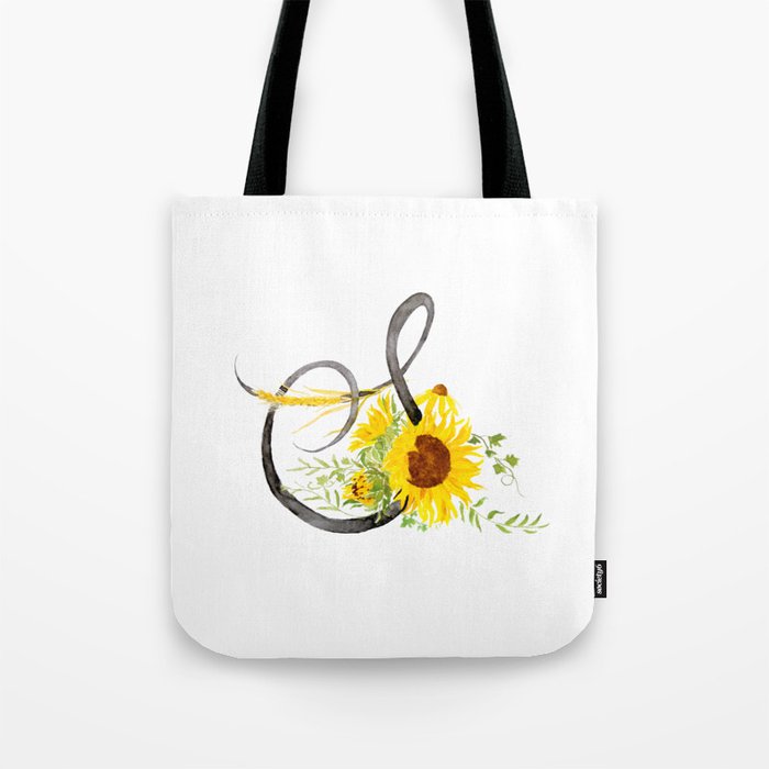 letter S calligraphy sunflower watercolor Tote Bag
