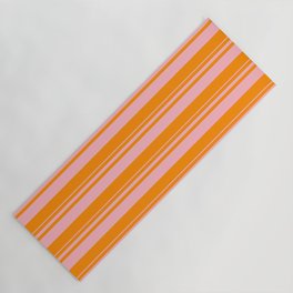 [ Thumbnail: Light Pink & Dark Orange Colored Stripes Pattern Yoga Mat ]