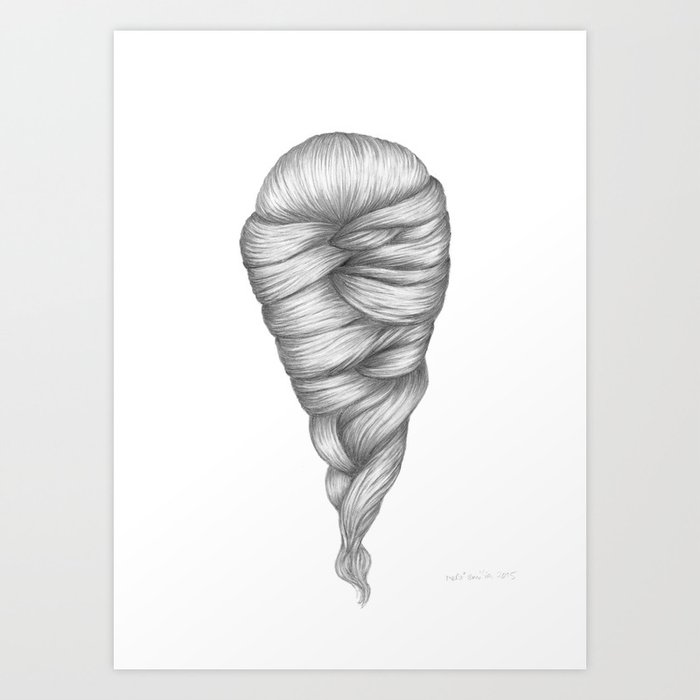 BRAID I - pencil illustration Art Print by Mervi Emilia