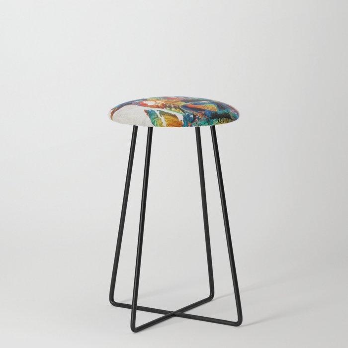 Colorful Cow Art - Mootown - By Sharon Cummings Counter Stool