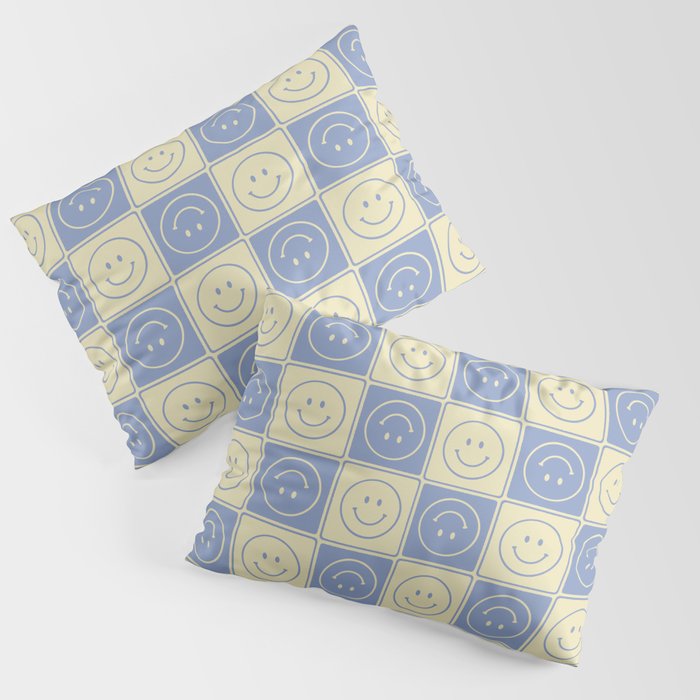 Checked Smileys Pattern (Muted Yellow & Greyish Blue) Pillow Sham