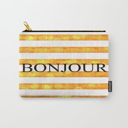 Bonjour Glitter Gold And White Stripe Bokeh Carry-All Pouch