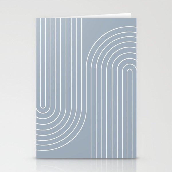 Minimal Line Curvature LXXVII Natural Blue Mid Century Modern Arch Abstract Stationery Cards