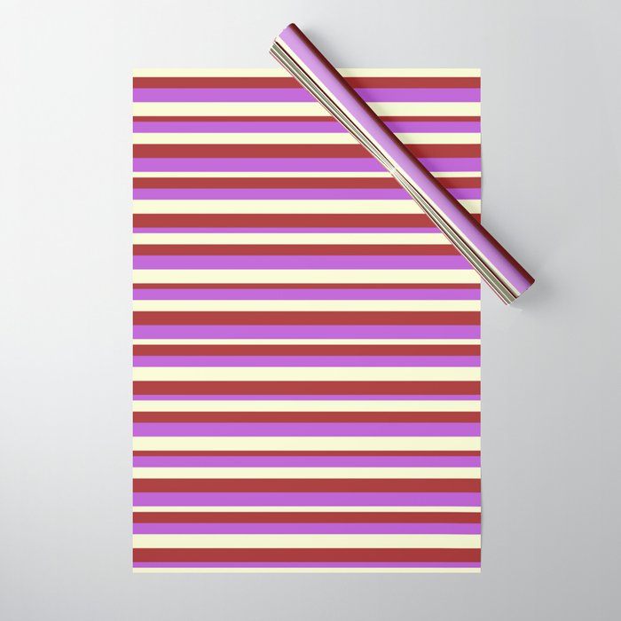Brown, Orchid & Light Yellow Colored Stripes/Lines Pattern Wrapping Paper