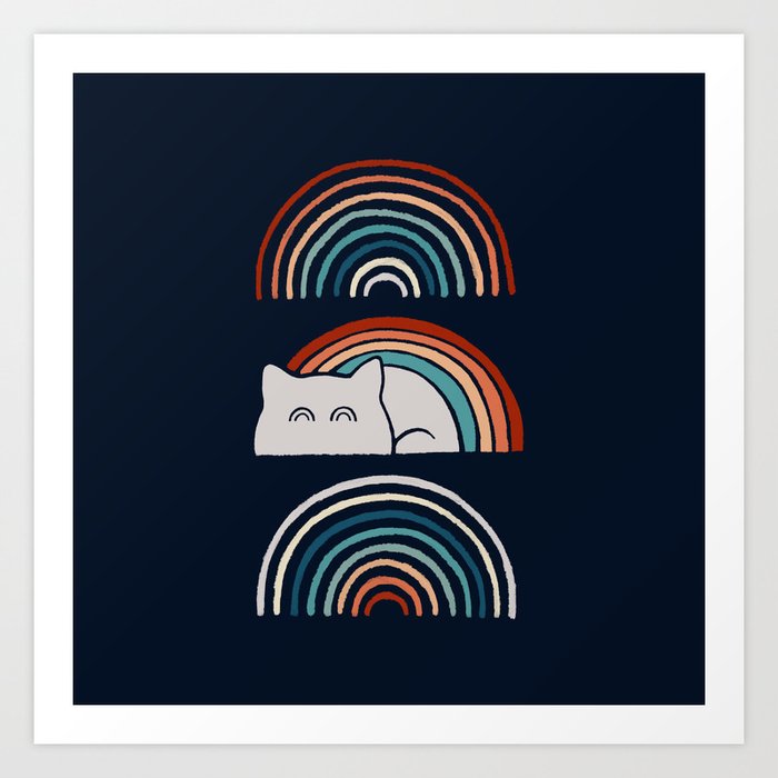 Abstraction minimal cat 8c rainbow meow Art Print