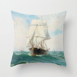 Vintage Swedish Sailboat Painting (1887) Throw Pillow