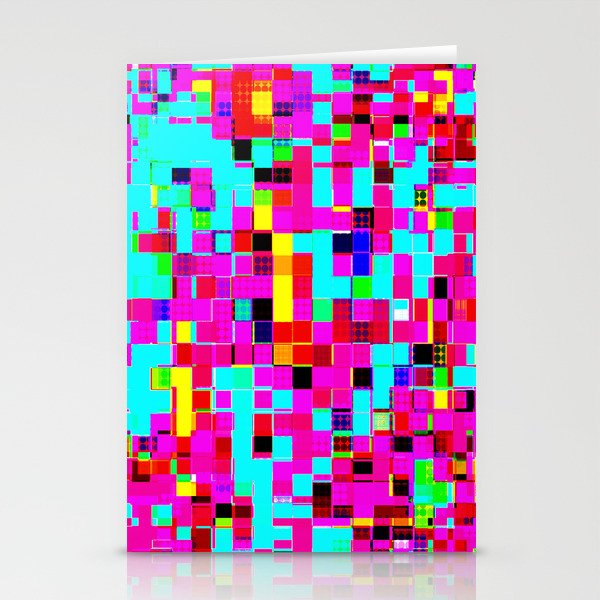 geometric pixel square pattern abstract background in pink blue yellow Stationery Cards