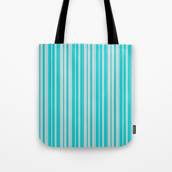 Light Gray & Dark Turquoise Colored Stripes/Lines Pattern Tote Bag