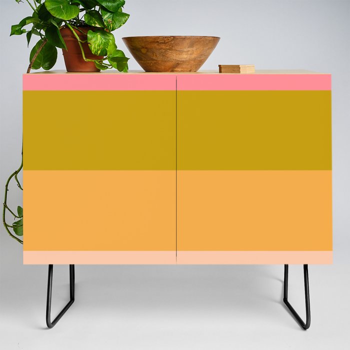 Four Stripes Retro Minimalist Horizontal Stripe Pattern Pink Avocado Lime Pastel Marigold Pale Blush Credenza