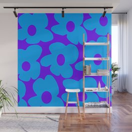 Large Retro Flowers Turquoise Blue Petals Purple Background Cool Vibes #decor #society6 #buyart Wall Mural