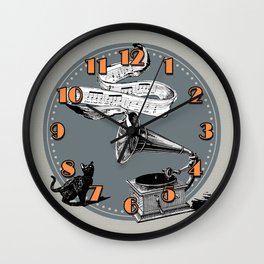 The Cat and the Song Cat (black and white) Wall Clock