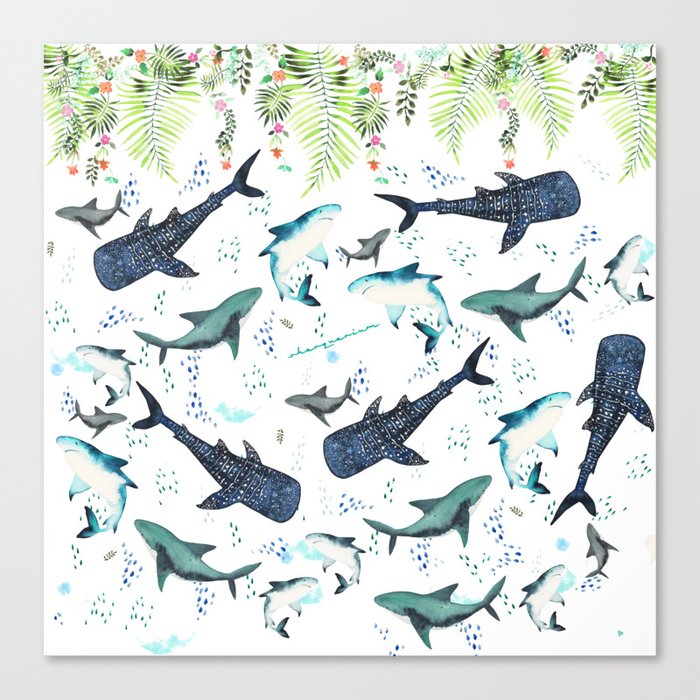 floral shark pattern Canvas Print