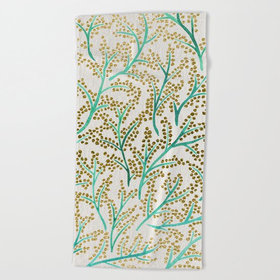 Green & Gold Branches Beach Towel