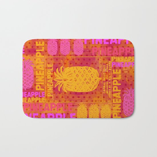 Pineapple pink orange colorful artwork Bath Mat