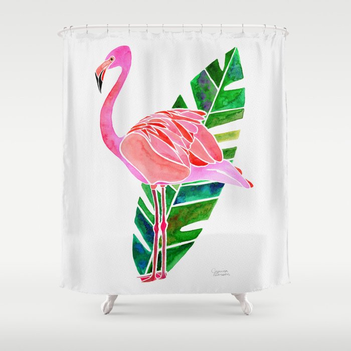 Flamingo and Banana Leaf Shower Curtain
