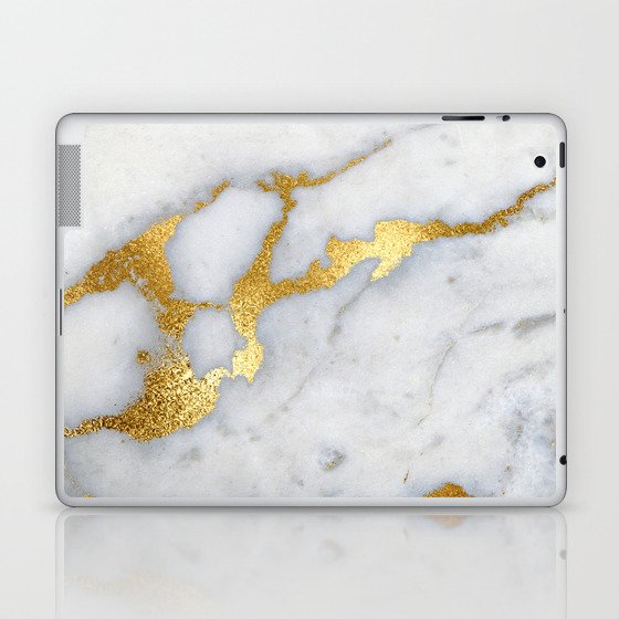 White and Gray Marble and Gold Metal foil Glitter Effect Laptop & iPad Skin