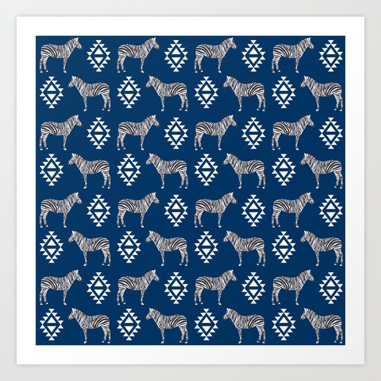 Zebra minimal navy and white modern pattern basic home dorm decor nursery Art Print