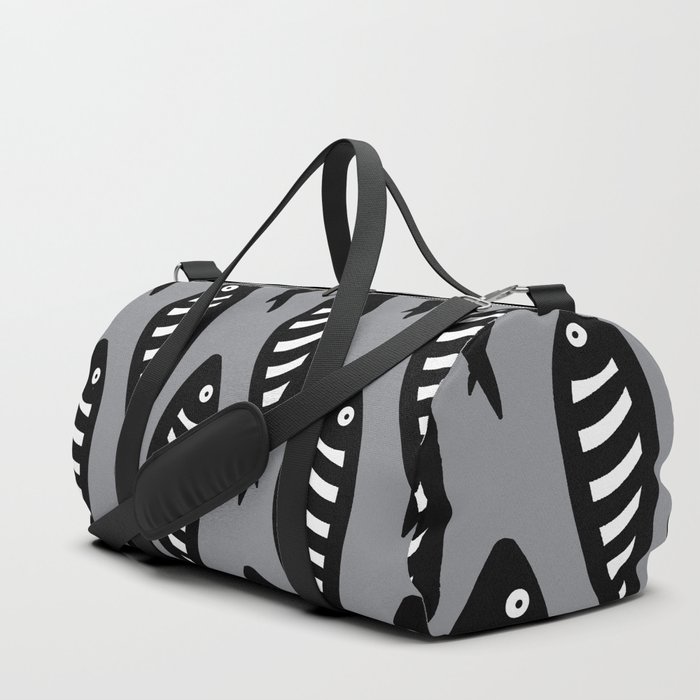 Abstract black and white fish pattern Pale blue Duffle Bag