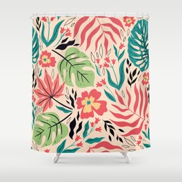 Seamless tropical pattern with leaves and flowers. vintage graphics.  Shower Curtain