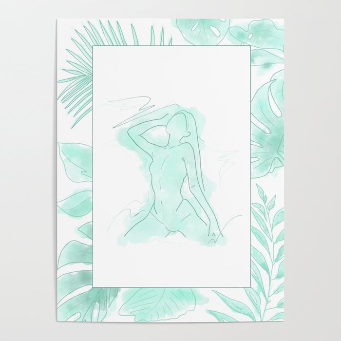 Light Green Figure Drawing Poster Poster