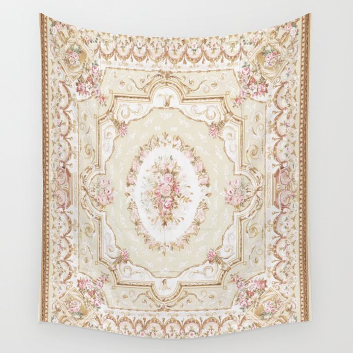 Antique French 19th Century Aubusson Rose Floral Wall Tapestry