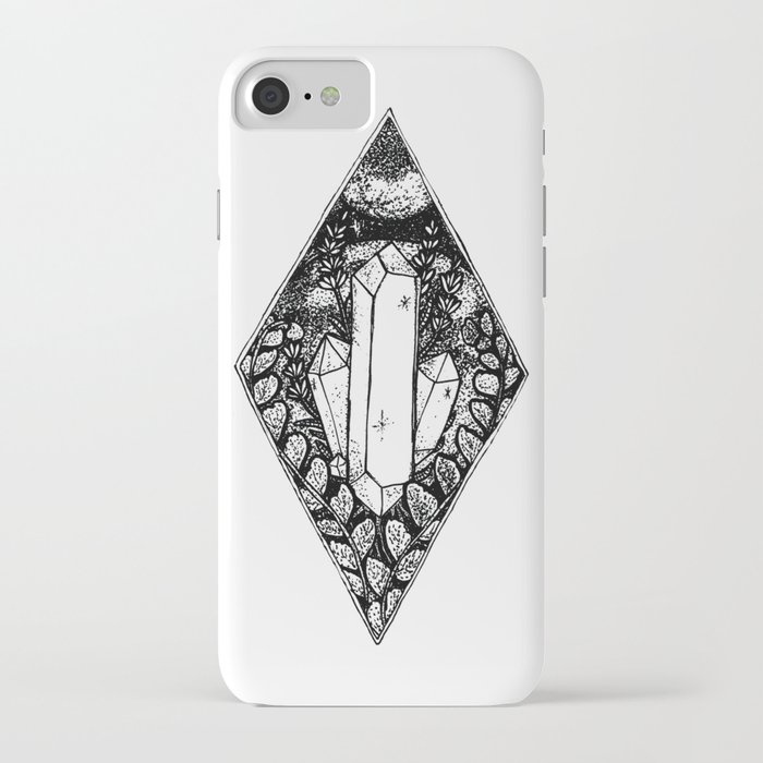 Crystal Cluster Fern and moon witchy art iPhone Case