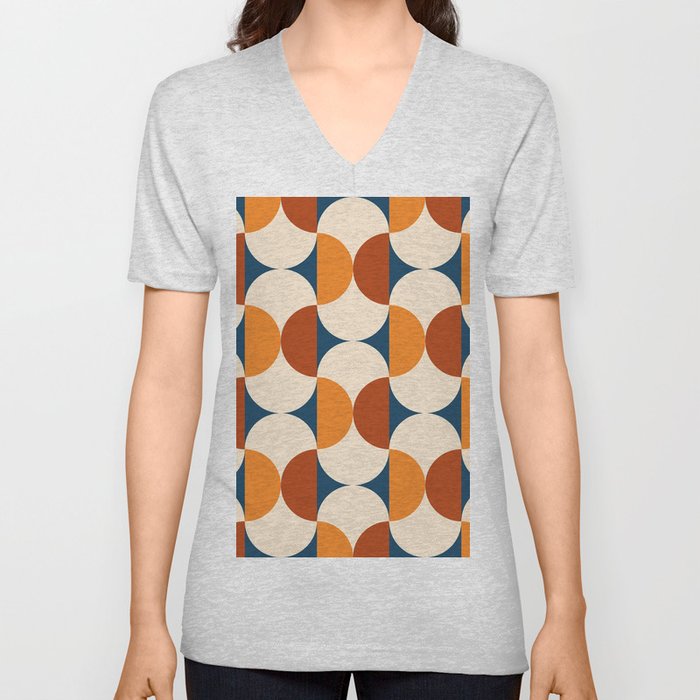 60s 70s Mid-Century Abstract Geometric Beans Pattern V Neck T Shirt