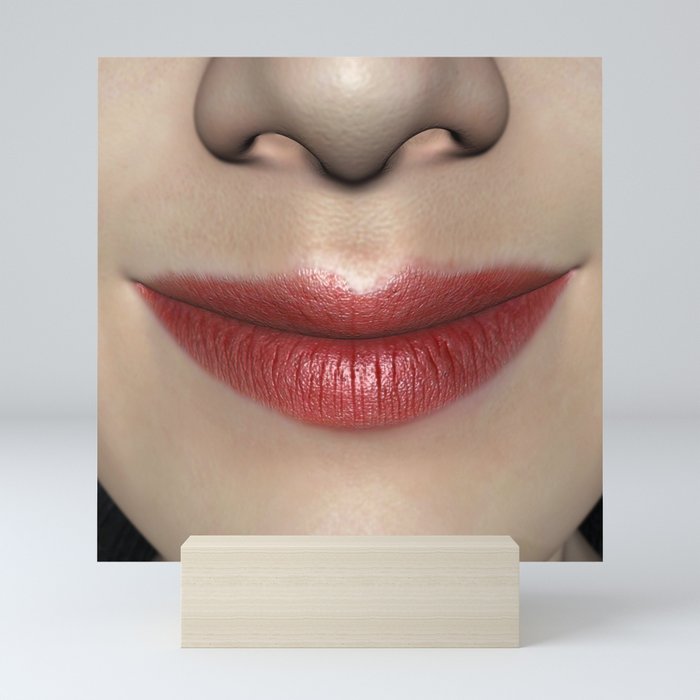 Smiling Lipstick Red Female Lips Close up Mini Art Print