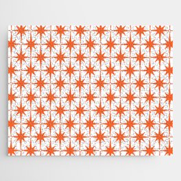 Midcentury Modern Atomic Starburst Pattern Orange and White Jigsaw Puzzle