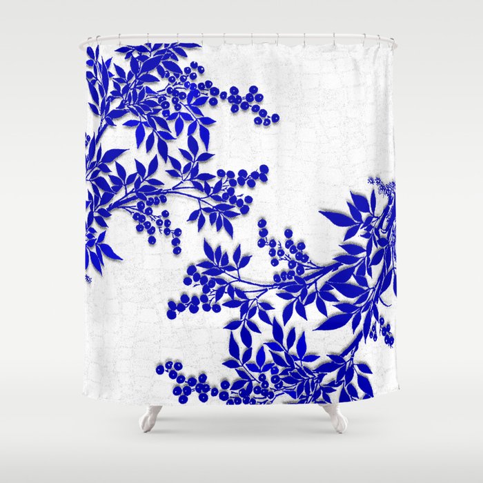 BLUE AND WHITE  TOILE LEAF Shower Curtain