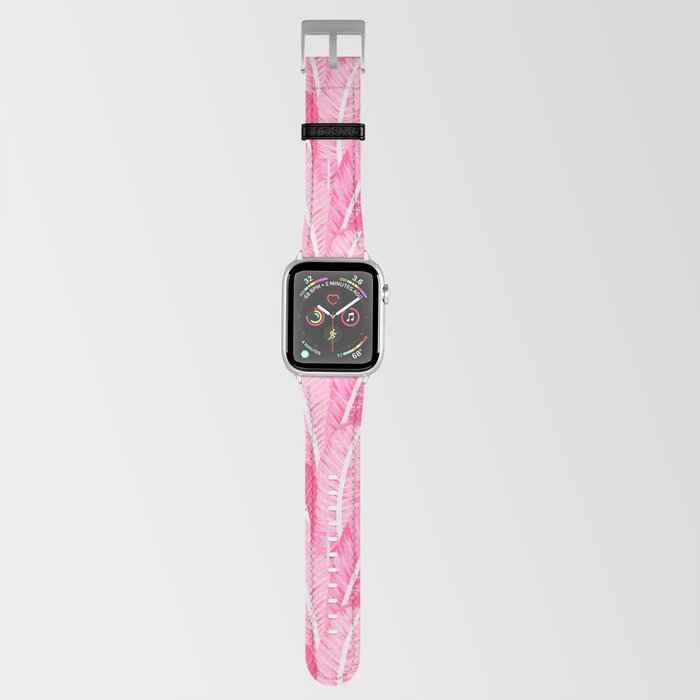 Pink banana leaves tropical pattern on white Apple Watch Band